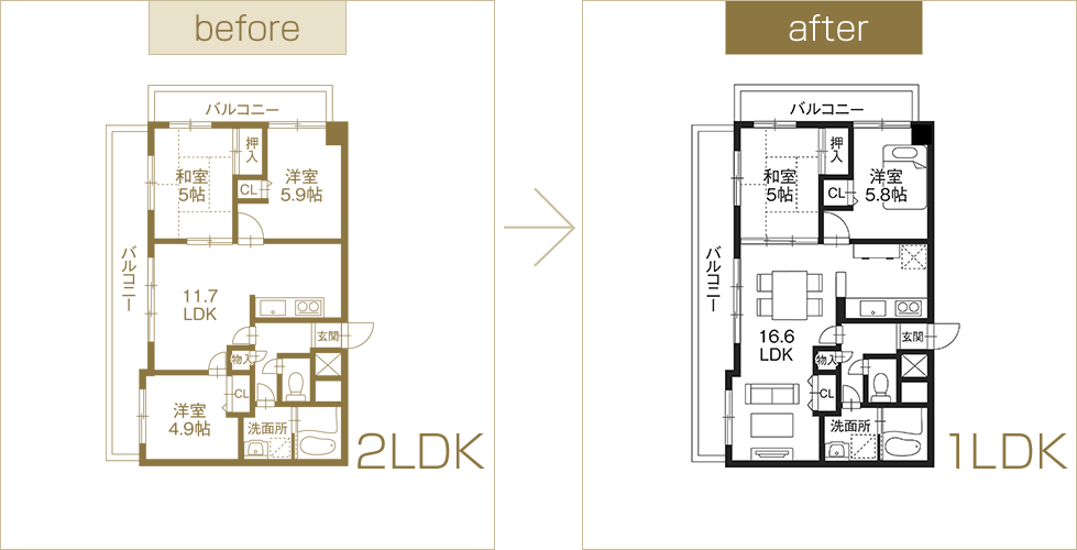 間取り図 before and after